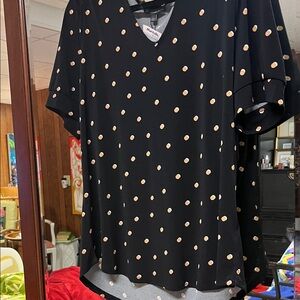 Adrianna Papel  Black and Tan Polka Dot Blouse great under a suit!